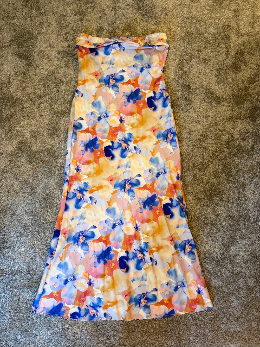 SHEIN Strapless Floral Maxi Dress in Blue, Orange, Pink, Yellow